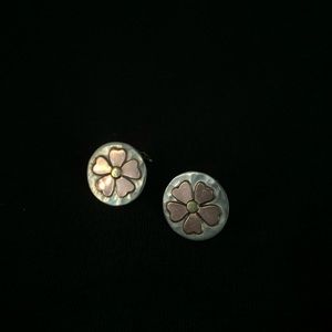 Sterling Sliver Vintage Baby Pink Flower Clip On Earrings